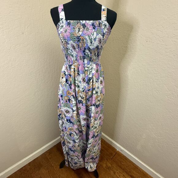 Dokotoo Floral Smocked Maxi Dress Multicolor Square Neck Sleeveless Boho Summer - Picture 1 of 6